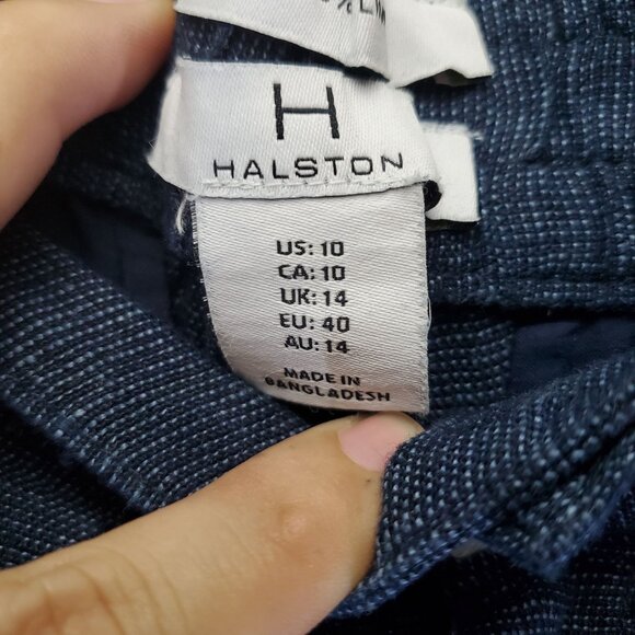 Halston Pants Womens 10 Blue Linen Wide Leg High Rise Zipper & Button Closure - Picture 3 of 11